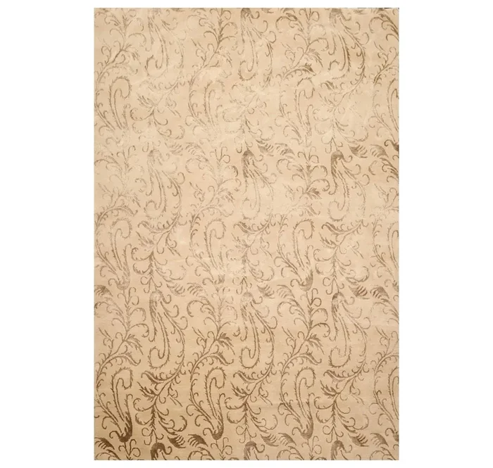 6′ x 8’8” Hand Knotted Tibetan Wool and Silk Botanical Area Rug Beige