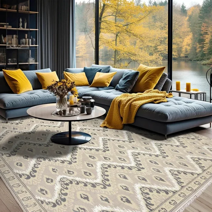 6′ x 9′ Hand Knotted IKAT Design Wool & Bamboo Silk Area Rug Gray