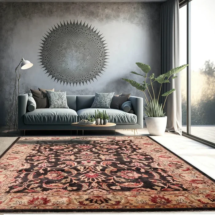 7’10”x9’11” Hand Knotted 100% Wool Peshawar Traditional Oriental Area Rug Charcoal, Beige Color
