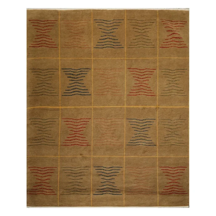 7’11” x 9’10” Hand Knotted Wool Geometric Tibetan Oriental Area Rug Brown Modern