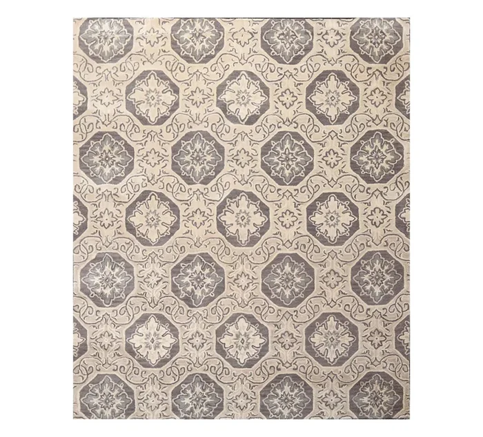 7’5″x9’5″ Hanmade Wool & Art Silk Patterned Transitional Oriental Area Rug Gray