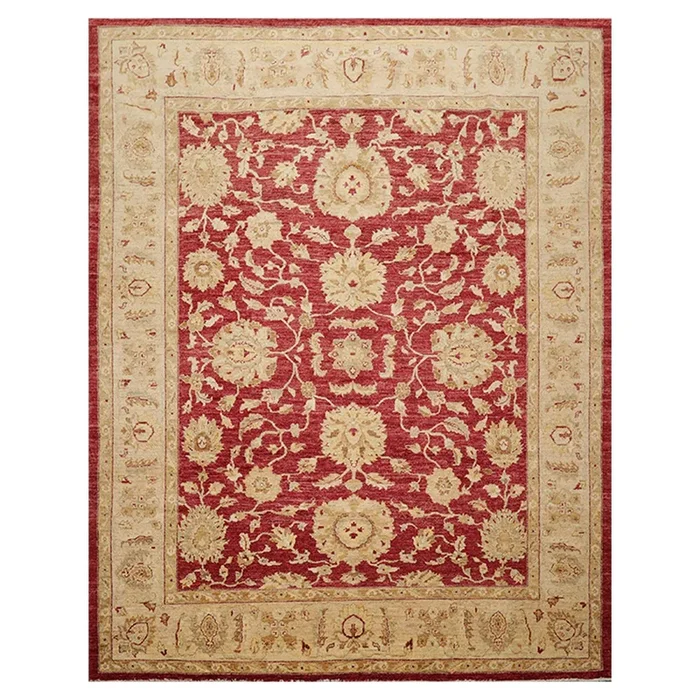 7’8″ x 9’11” Hand Knotted Border Stone Wash Peshawar Vegetable Dye Area Rug Rusty Red