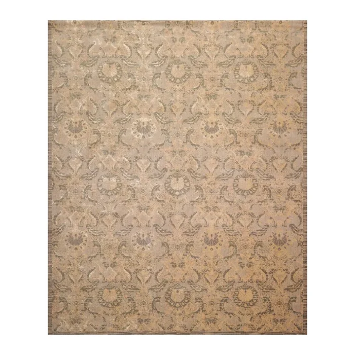 7’8″x9’10” Designer Transitional Wool & Silk Oriental Area Rug Gray