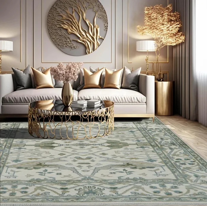 7’9”x10’3” Hand Knotted LoomBloom Muted Turkish Oushak 100% Wool Transitional Oriental Area Rug Ivory, Gray Color