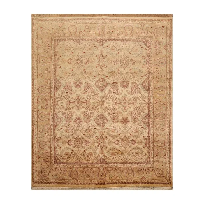 7’9″ x 9’8″ Hand Knotted Traditional Wool Agra Oriental Area Rug Warm Beige