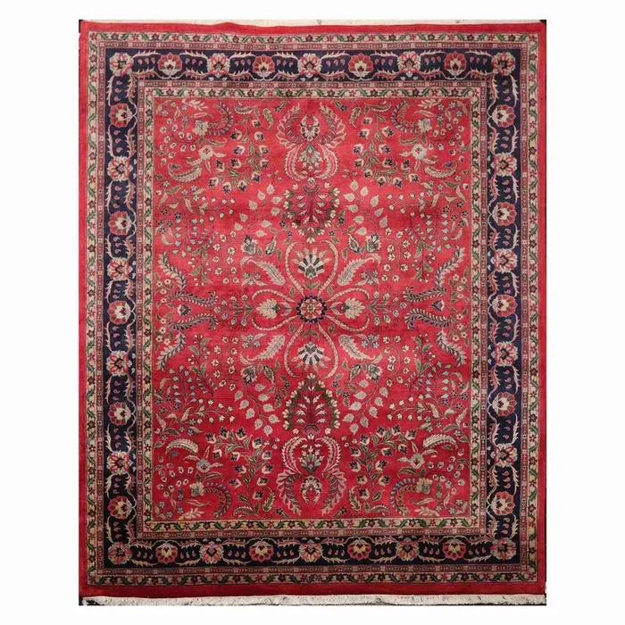 7’9″ x 9’9″ Hand Knotted 100% Wool Indo Saroukk 200 KPSI Area Rug Rose