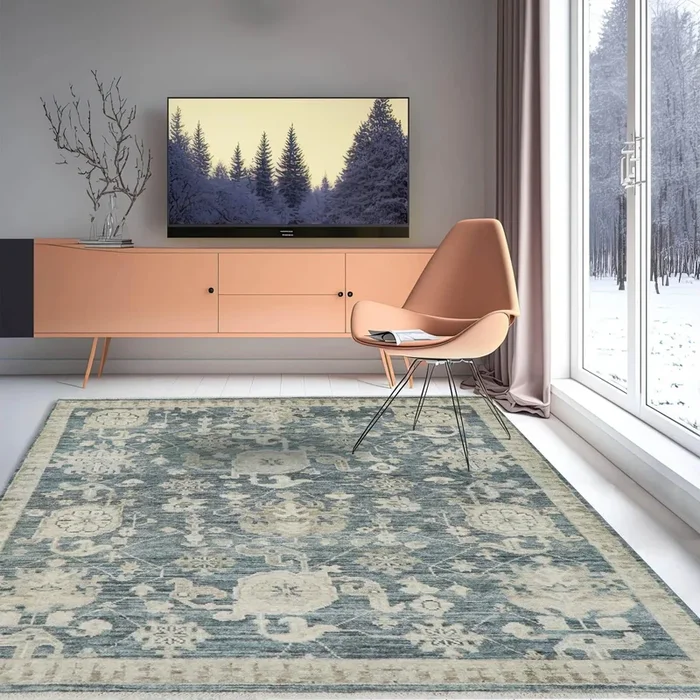 7′ 11”x9′ 8” Slate, Gray Hand Knotted LoomBloom Muted Turkish Oushak 100% Wool Transitional Oriental Area Rug