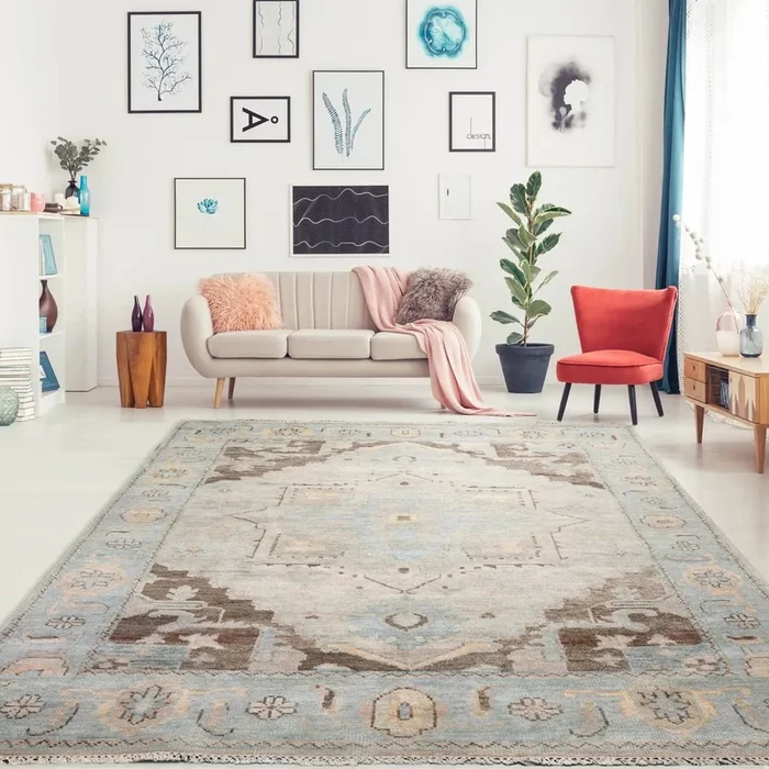7′ 7”x9′ 10” LoomBloom Muted Turkish Oushak Hand Knotted Wool Area Rug Taupe,Beige Color