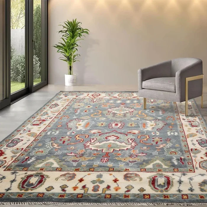 7′ 9”x10′ 2” LoomBloom Muted Turkish Oushak Hand Knotted Wool Area Rug Slate, Ivory Color
