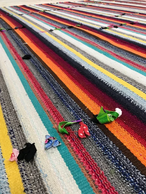 7’ x 7’ Mid-Century Modern Design Turkish Filikli Kilim from the 60’s Rainbow Stripes