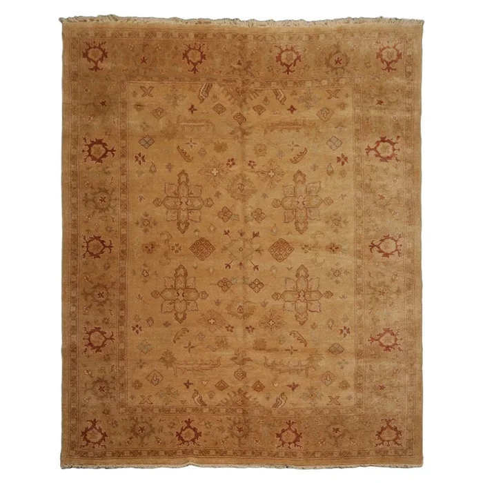 8’1″ x 10’1” Authentic Hand Knotted Wool Turkish Oushak Oriental Area Rug Tan