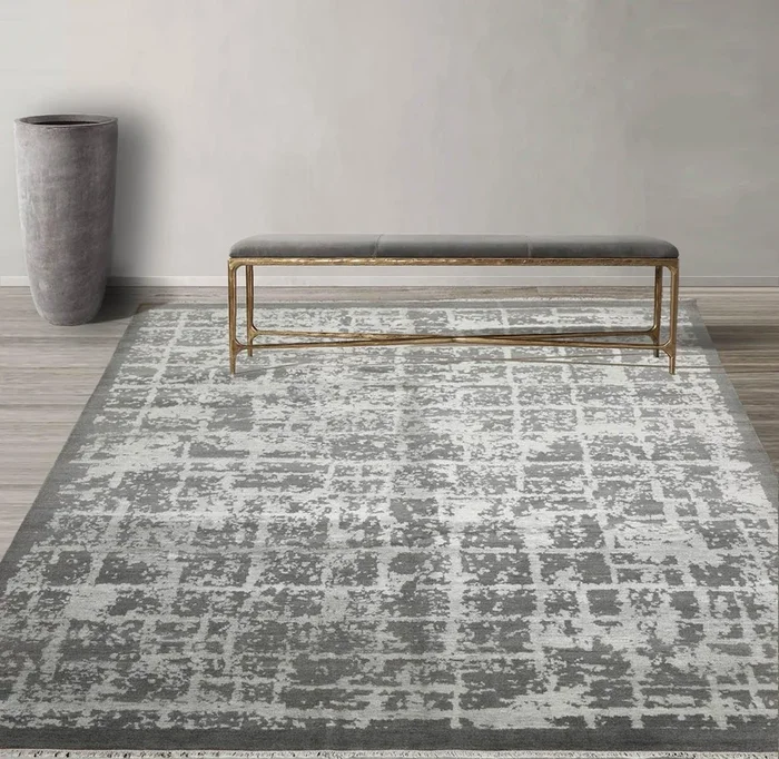 8’1″ x 10’2″Hand Knotted Wool & Silk Tibetan Sherpa Oriental Area Rug Gray