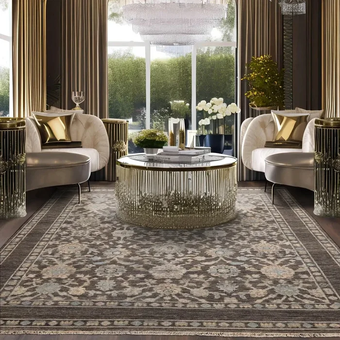 8×10 Brown, Beige Hand Knotted Oushak 100% Wool Traditional Oriental Area Rug