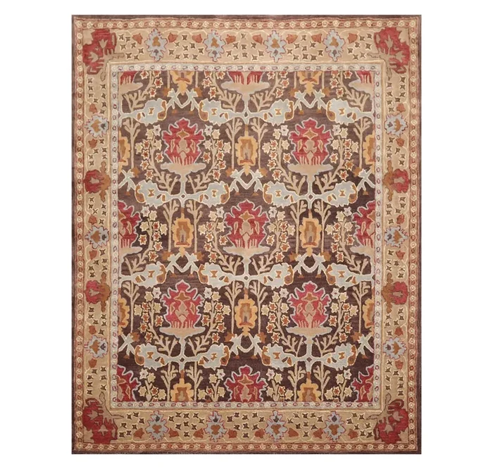 8×10 Brown, Beige Hand Tufted Hand Made 100% Wool William Morris Traditional Oriental Area Rug