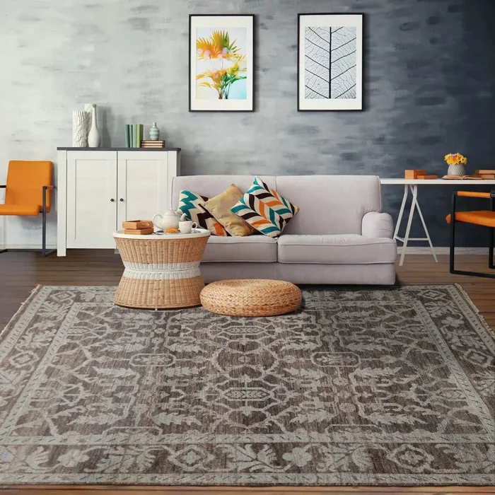 8×10 Grayish Brown, SlateHand Knotted Grass 100% Wool Oushak Traditional Oriental Area Rug
