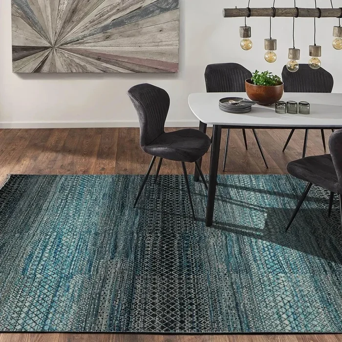 8×10 Hand Knotted Grass 100% Wool Modern & Contemporary Oriental Area Rug Blue, Charcoal Color