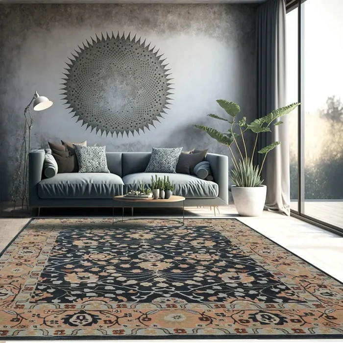 8×10 Hand Tufted Hand Made 100% Wool Modern & Contemporary Oriental Area Rug Blue,Peach Color