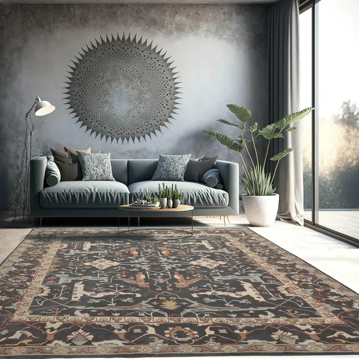8×10 Hand Tufted Hand Made 100% Wool Modern & Contemporary Oriental Area Rug Graphite,Beige Color