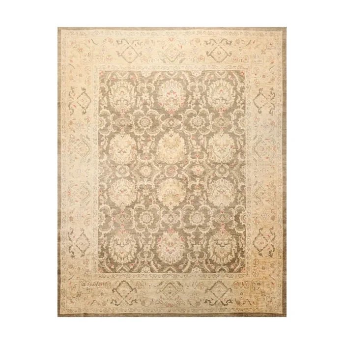8×10 Olive Green, Beige Hand Knotted 100% Wool Peshawar Traditional Oriental Area Rug