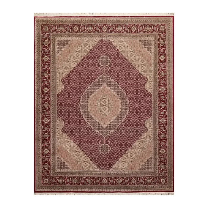 8×10 Red, Beige Hand Knotted Wool and Silk Fish Mahi Traditional 250 KPSI Oriental Area Rug