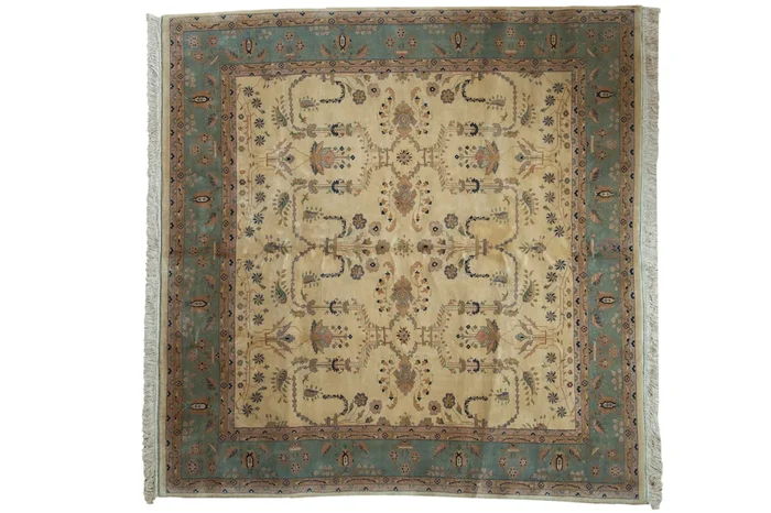 8×8 Vintage Tea Washed Indian Mohajeran Sarouk Design Square Carpet