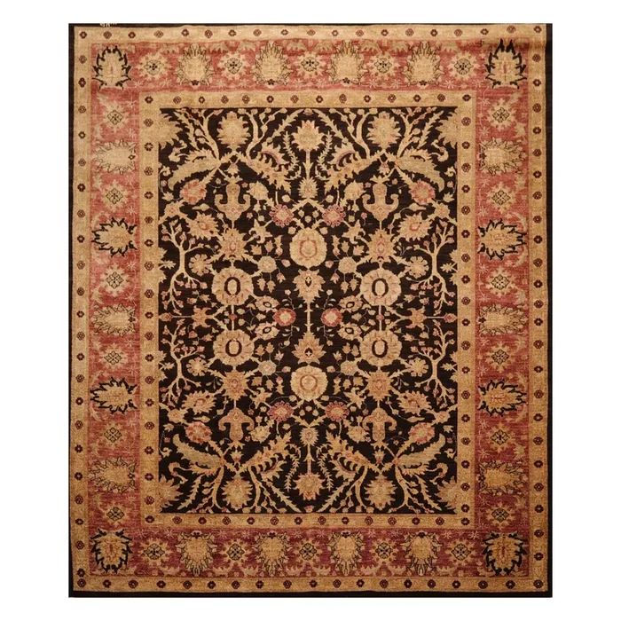 8’4″ x 9’10″ Hand Knotted Wool Peshawar Super Fine Oriental Area Rug Dark Chocolate