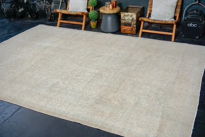 8’4 x 11’6 Classic Vintage Rug Cream + Blue 60’s Carpet ‘3283