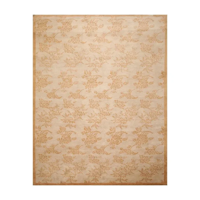 8’1” x 10’5” Hand Knotted Tibetan 100% Wool Floral Oriental Area Rug Taupe