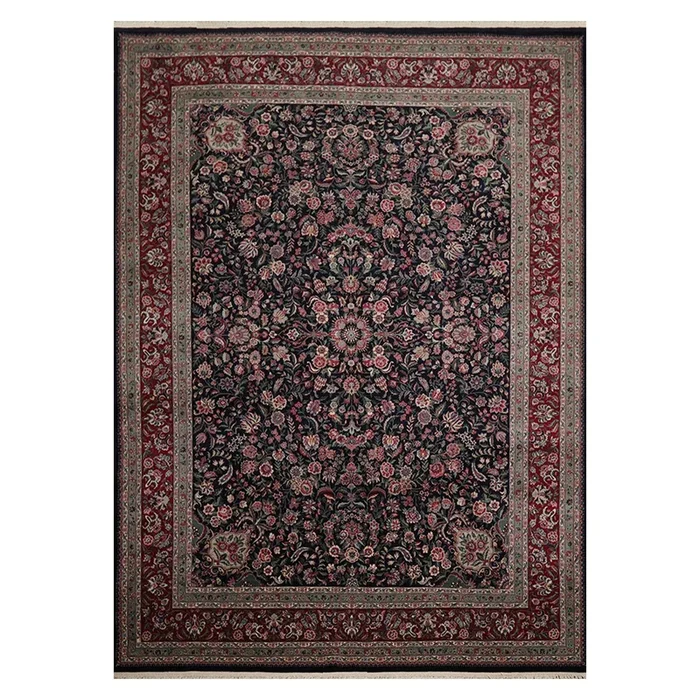 8’10” x 12’4″ Hand Knotted 100% Wool Yaazd Sino 300 KPSI Oriental Area Rug Navy