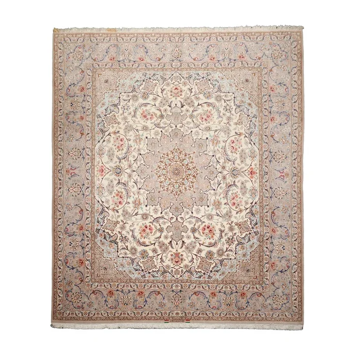 8’3”x10 Hand Knotted Wool & Silk Ivory Isfahan Traditional Rug