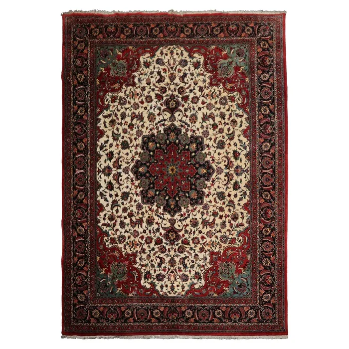 8’7”x12’4” Hand Knotted Wool Ivory Bidjar Traditional 350 KPSI Plush Pile Rug