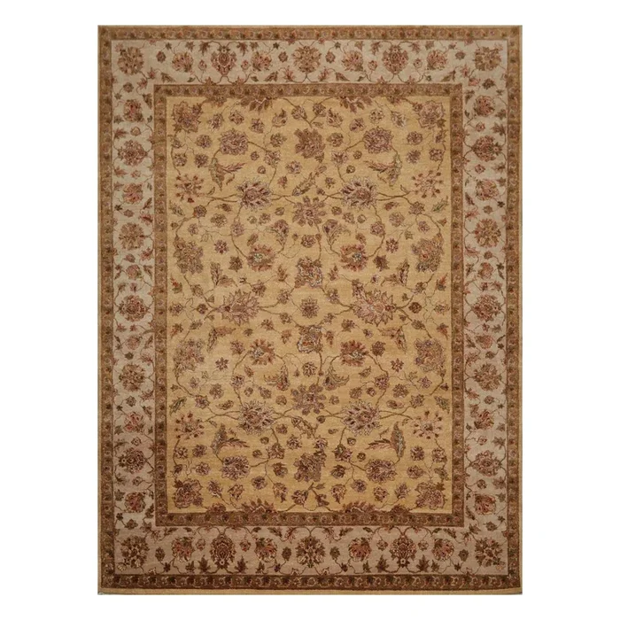 8’8″ x 11’11” Hand Knotted Wool Agra Vegetable Dyes Oriental Area Rug Caramel