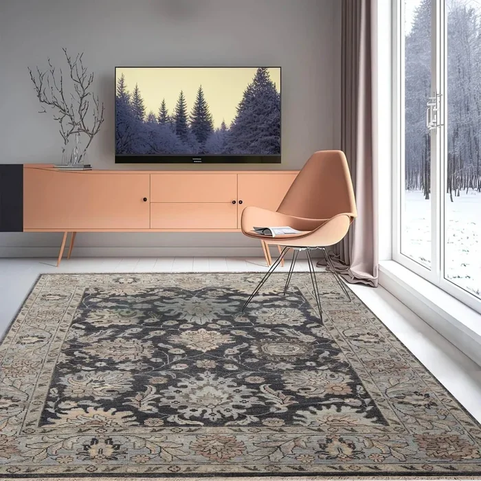 8’x10′ Hand Knotted Muted Turkish Oushak 100% Wool Traditional Oriental Area Rug Grayish Blue,Beige Color