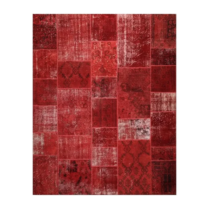 8’x10′ Hand Knotted Wool Turkish Oriental over-dyed patchwork Area Rug 8×10 Red
