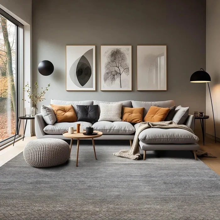 8’x10′ Slate Hand Knotted Modern Geometric Tibetan Wool and Bamboo Silk Oriental Area Rug