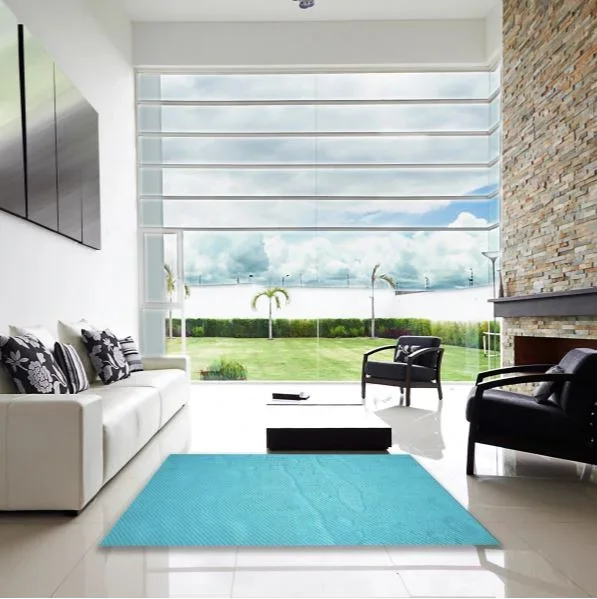 8’x8′ Square Patterned Bright Cyan Blue Area Rug