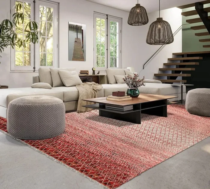 8′ x 10′ Hand Knotted 100% Wool Contemporary Modern Grass Area Rug Red