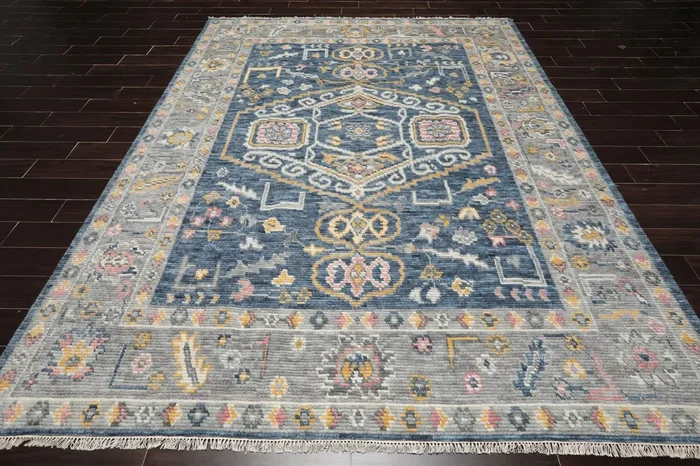 8′ x 10′ Hand Knotted 100% Wool Turkish Oushak Oriental Area Rug Blue