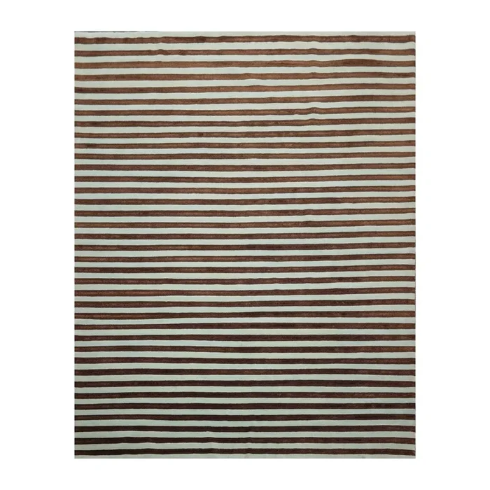 8′ x 10′ Hand Knotted Tibetan Wool & Silk Stripes Area Rug Brown Seafoam