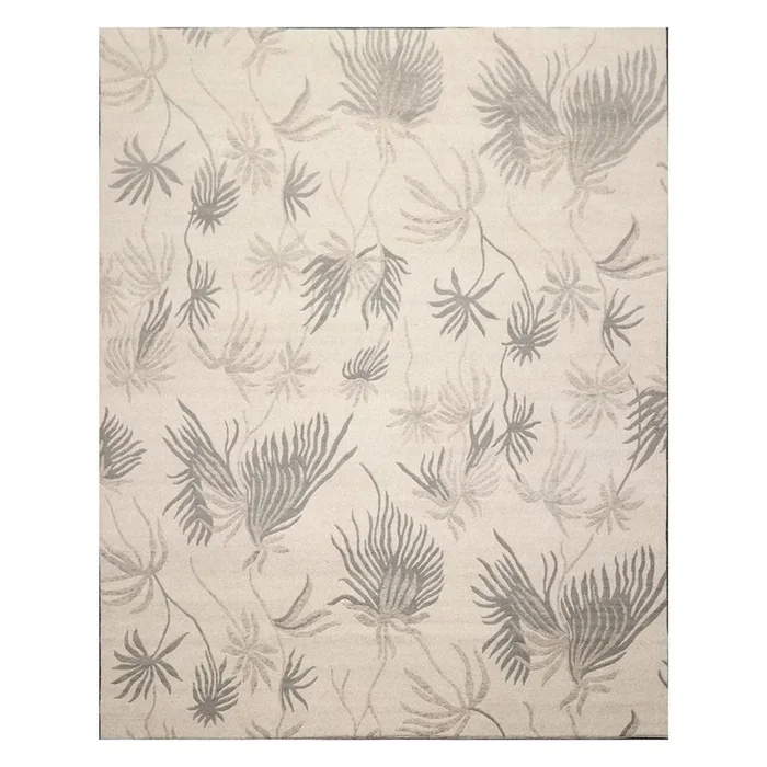 8′ x 10′ Hand Knotted Tibetan Wool Floral Transitional Area Rug Oatmeal Gray
