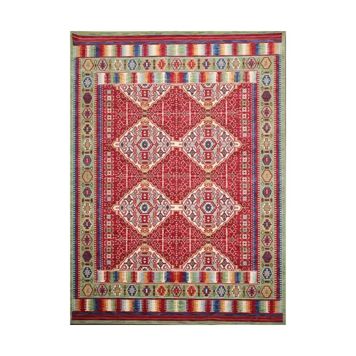 8′ x 11′ Geometric Traditional Wool Area Rug Red Made in USA