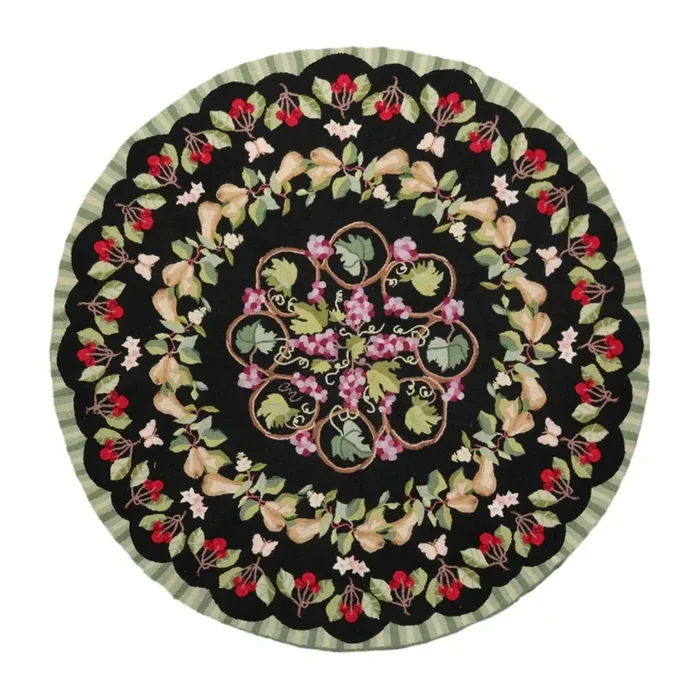 8′ x 8′ Round Hand Hooked 100% Wool Traditional Oriental Area Rug Black