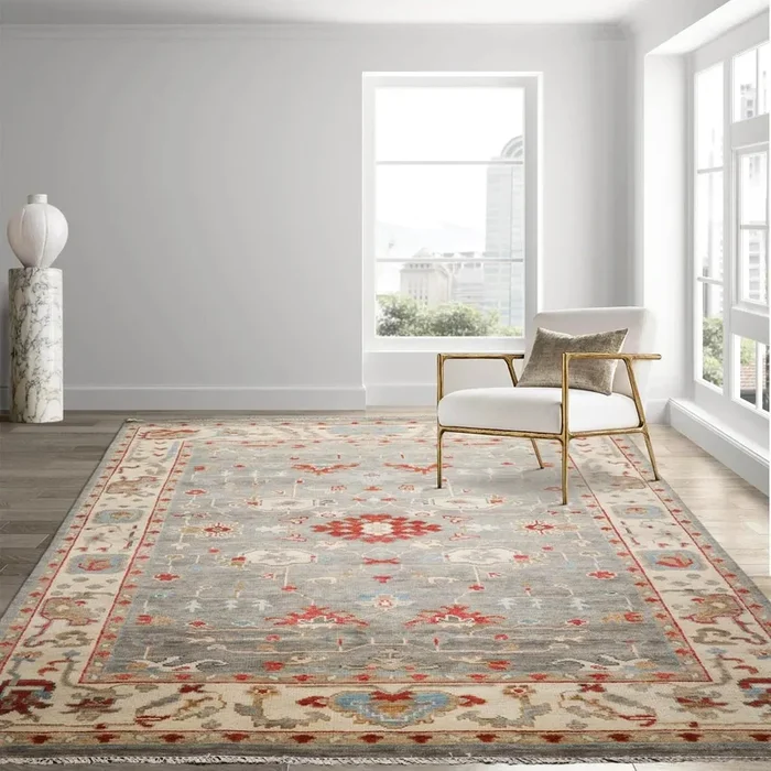 8′ x10′ LoomBloom Muted Turkish Oushak Hand Knotted 100% Wool Area Rug Gray,Ivory Color