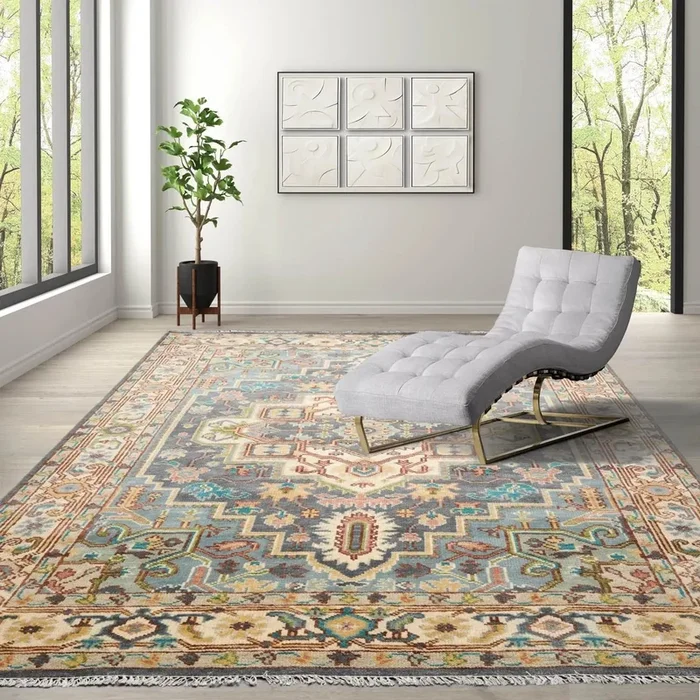 8′ x10′ LoomBloom Muted Turkish Oushak Hand Knotted 100% Wool Area Rug Slate,Ivory Color