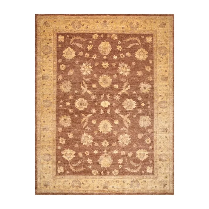 8’9″ x 12’2″Hand Knotted Peshawar Stone Wash Silky Sheen Oriental Area Rug Brown