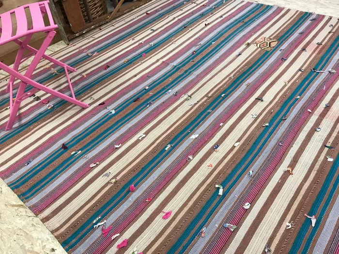 8’ x 8’ Mid-Century Modern Design Turkish Filikli Kilim from the 60’s Colorful Striped Rug