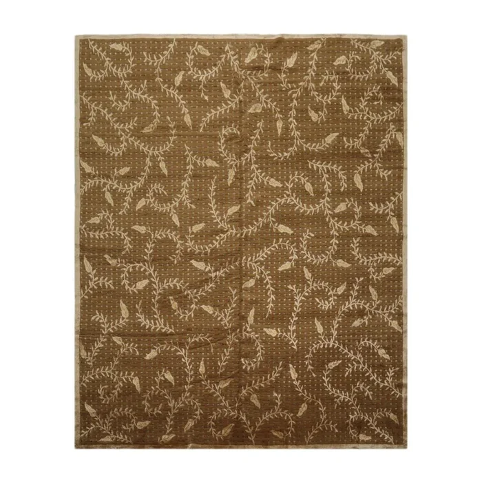8’x10’ Couristan Hand Knotted Wool & Silk Basketweave Tibetan Area Rug Brown