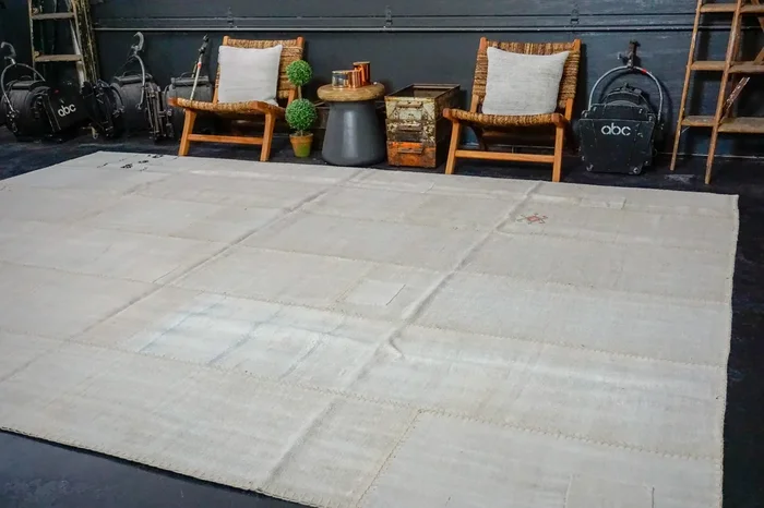 9’10 x 13’6 MCM Vintage Organic Hemp Rug Off White Flatweave Kilim ‘2961