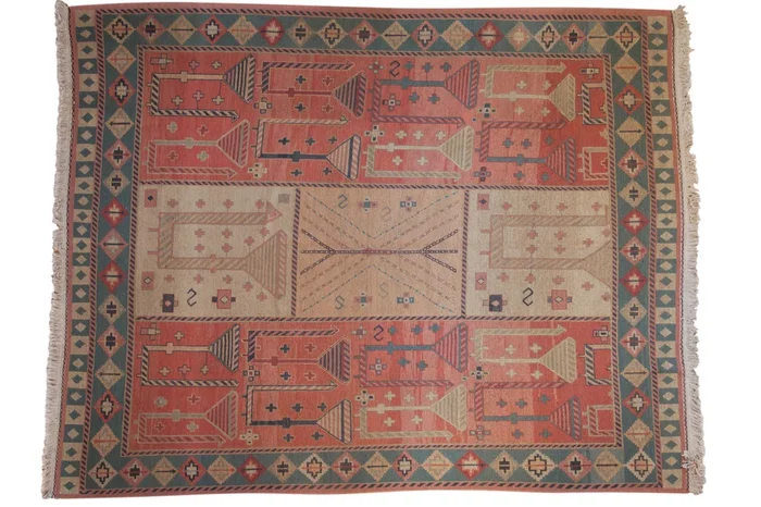 9×11.5 Vintage Indian Qashqai Soumac Design Carpet