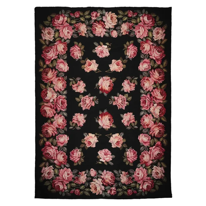 9×12’6” Hand Woven Wool Black French Aubusson Needlepoint Traditional Asmara European Classic Design Rug